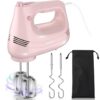 Electric Hand Mixer with Attachments and Storage Bag, Handheld Mixer for Baking - Pink