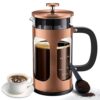 French Press Coffee Maker, 34oz/1L Glass Stainless Steel, Heat Resistant, Cold Brew Tea Pot for Kitchen Travel Camping - Copper