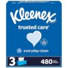 Kleenex Trusted Care Facial Tissues, 3 Boxes, 2-Ply, 480 Total Tissues