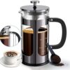 Veken French Press Coffee Maker, Double Wall Glass Press, 27 Ounce, Dark Pewter