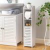 Toilet Paper Holder Stand: Bathroom Storage Cabinet - White