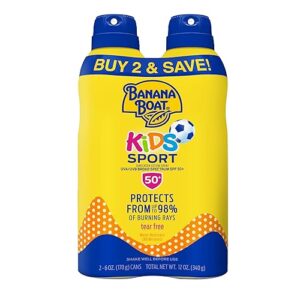 Banana Boat Sport Kids Sunscreen Spray SPF 50, Twin Pack | Spray Sunscreen for Kids, Childrens Sunblock SPF 50, Oxybenzone-Free, 6oz each