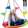 PlayVibe Tree Swing – 25 Inch Saucer Swing for Kids Outdoor – Round Disc Hanger with 300Lb Weight Capacity, 600D Oxford Waterproof Fabric Hanging Straps (Multicolor)
