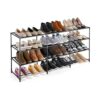 4 Tier Shoe Rack for Closet, 24-Pair Shoe Shelf, Max Weight 100LBS, Black