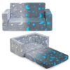 Toddler 2-in-1 Folding Couch and Chair Set with Glow in The Dark Feature - Grey Blue