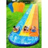Sloosh 22.5ft Triple Water Slide Set with 3 Body Boards and Slip Sprinkler