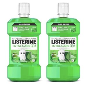 Listerine Total Care Kids Alcohol-Free Anticavity Sodium Fluoride Mouthwash, ADA Accepted Oral Rinse for Dental Cavity Protection, Mint Shield Flavor, Convenience Pack, 2 x 500 mL