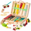 KIDWILL Tool Kit for Kids, Wooden Toddler Tools Set with Tool Box & DIY Stickers