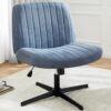 Swivel Armless Desk Chair with Wide Wheels, Blue