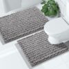 Yimobra 2-Piece Bathroom Rugs Set, Chenille Bath Mat and U-Shaped Toilet Rug, Non-Slip Absorbent Water Shower Rug, Machine Washable - Grey