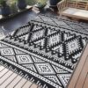 OLANLY Outdoor Rug Waterproof 5x8 ft, Reversible Outdoor Plastic Straw Rug, Boho Patio Rug, Indoor Outdoor Carpet, RV Mat Outside for Patio, Camp, Picnic, Balcony, Deck, Backyard, Black & White