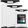 Extra Large Plastic Cutting Board Set of 3 with Juice Grooves, Easy Grip Handle - Black