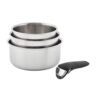 Ingenio Expertise 4-Piece Stainless Steel Cookware Set, Induction and Oven Safe, Stackable, Dishwasher Safe with Detachable Handle, Silver