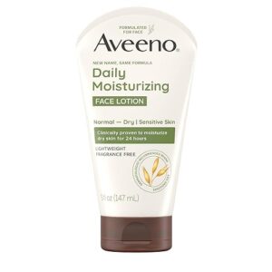 Aveeno Daily Moisturizing Face Lotion with Soothing Prebiotic Oat, Gentle Lotion Nourishes Normal to Dry Skin With Moisture, Facial Lotion for Sensitive Skin, Fragrance-Free, 5 oz
