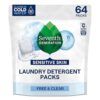 Seventh Generation Free & Clear Laundry Detergent Packs for Sensitive Skin, 64 Count, EPA Safer Choice Certified