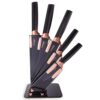 Nuovva 5-Piece Copper Kitchen Knife Block Set with Clear Acrylic Block and Stainless Steel Blades