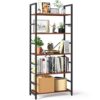 Yoobure 5 Tier Tall Bookshelf - Rustic Industrial Bookcase for CDs/Movies/Books