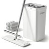 JOYMOOP Flat Squeeze Mop and Bucket Set with Wringer, White - Includes 4 Microfiber Cloths