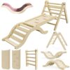 5-in-1 Pikler Triangle Climbing Toy Set with Ramp, Arch, and Mat for Toddlers and Kids, Indoor Folding Montessori Play Gym, Natural (99"W x 21"D x 23"H)