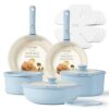 CAROTE Pots and Pans Set, Nonstick Cookware Set Detachable Handle, 15pcs Induction Kitchen Cookware Sets Non Stick with Removable Handle, RV Cookware Set, Oven Safe, Blue