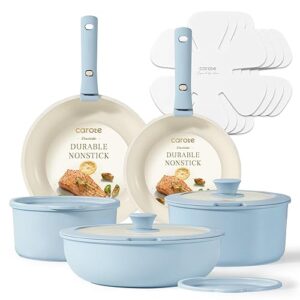 CAROTE Pots and Pans Set, Nonstick Cookware Set Detachable Handle, 15pcs Induction Kitchen Cookware Sets Non Stick with Removable Handle, RV Cookware Set, Oven Safe, Blue