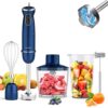 5 in 1 Handheld Immersion Blender with 1000W Hand Mixer, 12 Speed, Stainless Steel, Includes Beaker, Chopper, Whisk, Milk Frother - BPA Free for Soup, Smoothies, Baby Food, Sauce