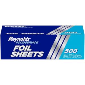 Reynolds Foodservice Pre-Cut Aluminum Foil Sheets, Great for Concessions, Catering, Cafeterias, and Restaurants, Easily Moldable Around Food, 12 x 10.75 Inches, 500 Ct.