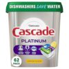 Cascade Platinum Dishwasher Pods, Lemon Scent, 62 Count