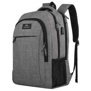 MATEIN Travel Laptop Backpack, Business Anti Theft Slim Sturdy Laptops Backpack with USB Charging Port, Water Resistant College School Computer Bag Gift for Men & Women Fits 15.6 Inch Notebook, Grey