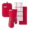 KitchenAid Passion Red Quilted Cotton Terry Cloth Oven Mitt and Pot Holders Set, Heat Resistant