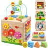 8-in-1 Baby Activity Cube – Premium Wooden Activity Cube Featuring Shape Sorting, Stacking Blocks, Xylophone, Wooden Montessori Toys for Baby, Educational Learning Toys for Toddlers