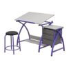 SD STUDIO DESIGNS 2 Piece Comet Craft Table | Angle Adjustable Top and Stool | Purple/Spatter Gray | 23.75 x 50 x 29.5 inches