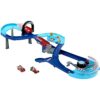 Mattel Disney and Pixar Cars Playset with 2 Toy Cars, Lightning McQueen & Francesco Bernoulli, GRC Jumping Raceway Track Set with Booster