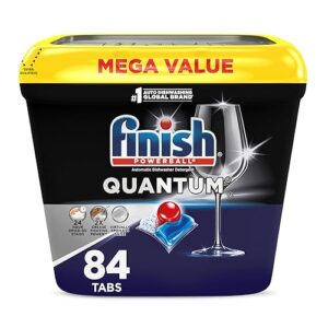 Finish Quantum Dishwasher Pods, No Pre-Rinse Dishwasher Detergent Soap Removes 24HR Dried-On Stain and Grease, Leaving a Virtually Spotless Shine, 84 Count