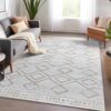Washable Area Rug 4x6 - Moroccan Rug Low Pile Faux Wool Bedroom Taupe Rug Stain Resistant Non Slip Thin Modern Geometric Soft Rug Contemporary Indoor Carpet for Living Room Kitchen Dining Room