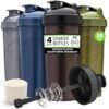 GOMOYO [4-Pack] 28 oz Protein Shaker Bottles | Bulk Shaker Cups for Protein Shakes | Large Blender Shaker Bottle Set | Dishwasher Safe with 4x Action-Rod Wire Mixers | Sports Nutrition Shaker Bottles