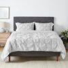 Amazon Basics All-Season Down-Alternative Comforter 3-Piece Bedding Set, Full /Queen, Pinch Pleat With Piped Edges, Light Grey