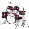Mendini by Cecilio Kids Drum Set 5 Piece - Full 16in Youth Drumset with Bass, Toms, Snare Drum, Cymbal, Hi-Hat, Drumsticks & Seat for 5 to 12 Year Old and Beginner Adult Set - Red