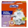 Hefty Ultra Strong 13 Gallon Trash Bags, Tall Kitchen Trash Bags, Break Resistant Drawstring Enclosure, Resists Leaks and Punctures, Odor Neutralizer, White, Lavender and Sweet Vanilla, 110 Bags