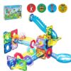 PicassoTiles 62 Piece Magnetic Marble Run Pete The Cat Marble Maze Marbles for Kids Race Track Toy Set Sensory Toys for Toddlers STEM Education Magnet Building Blocks Construction Tiles Boys Girls 3+