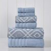Modern Threads Amrapur Overseas 6-Piece Yarn Dyed Oxford Stripe Jacquard/Solid Ultra Soft 500GSM 100% Combed Cotton Towel Set [Blue]