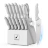 imarku Knife Set, Sharp Knife Set with Block and Sharpener, Professional Stainless Steel Kitchen Knife Set with Non-Slip Ergonomic Handle, Dishwasher Safe, Home Essential Best Gifts, Gray-White, 14pcs