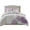 Comfort Spaces - CS10-0024 Enya 5 Piece Comforter Set Ultra Soft Hypoallergenic Microfiber Floral Print Bedding, King, Purple/Grey