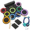 Electric Drum Set 9-Pad With Headphone, Bigger Roll-up Drum Pad USB MIDI Game, Built-in Speaker, Drum Sticks, Foot Pedals 10 Hours Playtime