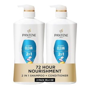 Pantene Classic Clean 2-In-1 Shampoo & Conditioner Set, Pro-V Nutrients for Dry, Color-Treated Hair, Nourishment & Hydration, Antioxidant-Rich, 27.7 Fl Oz Each, 2 Pack + Miracle Rescue Shot (0.5 Oz)