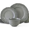 TP 12-Piece Dinnerware Set, Melamine Dishes Set with Bowls and Plates, Non-breakable Lightweight Dinner Service for 4 (Gray, Service for 4 (12pcs))
