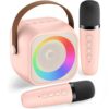 Karaoke Machine for Kids Adults, Mini Portable Bluetooth Karaoke Speaker with 2 Wireless Microphone and Lights