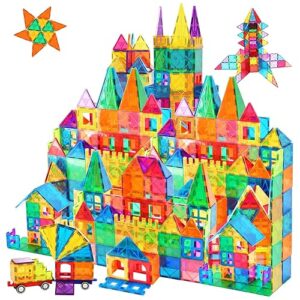 Magnetic Tiles,102PCS Magnetic Building Blocks 3D Clear Construction Playboards, Inspiration, Creativity Beyond Imagination, Educational Magnet Toy Set for Kids with 2 Cars
