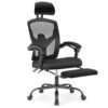 AFO Ergonomic Office Chair, High Back Office Chair with Lumbar Pillow & Retractable Footrest, Mesh Office Chair with Padded Armrests and Adjustable Headrest, Height Adjustable, Dark Black (WY-9053-BK)