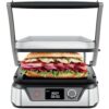 Chefman 5-in-1 Digital Panini Press Grill Sandwich Maker and Griddle Grill Combo with Removable, Reversible Dishwasher-Safe Grilling Plates, Opens 180° for Indoor BBQ /Flat Top Grill, Stainless steel